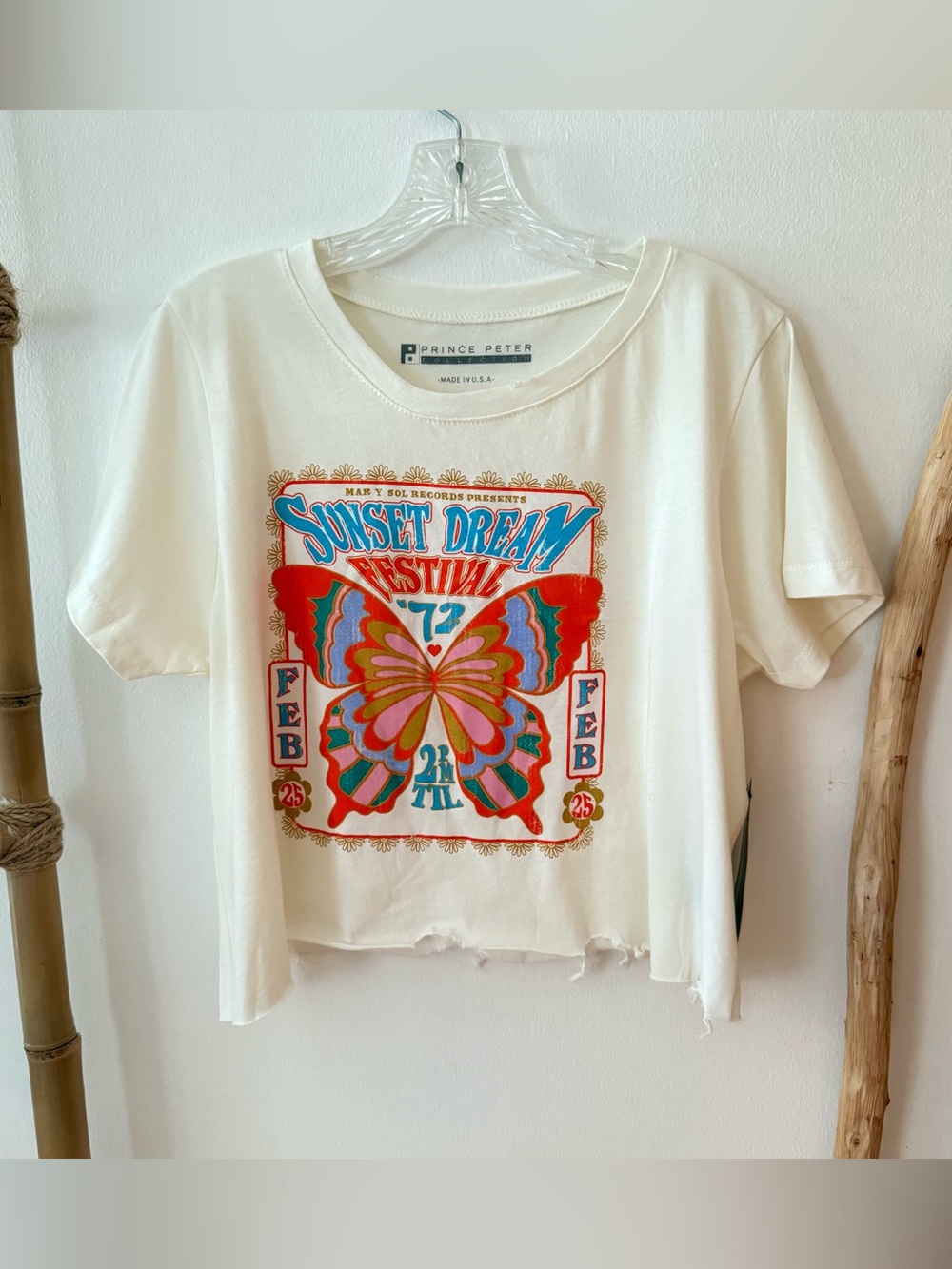 New Prince Peter Sunset Dream Festival Crop T-Shirt, Sz L, Boho Grunge